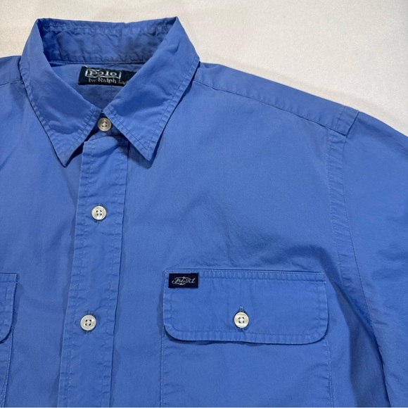 Vintage Polo Ralph Lauren Shirt Mens Medium Blue Pockets Short Sleeve Button-Up - Picture 2 of 5